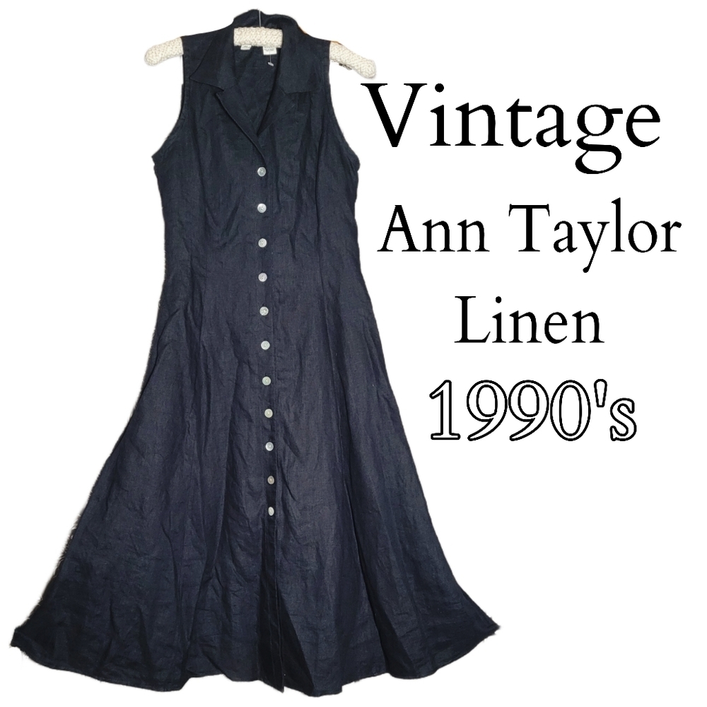 Vintage 1990s Ann taylor petites linen dress with mother of pearl buttons